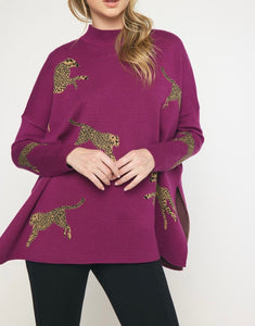 Betty Cheetah Sweater (Plum)