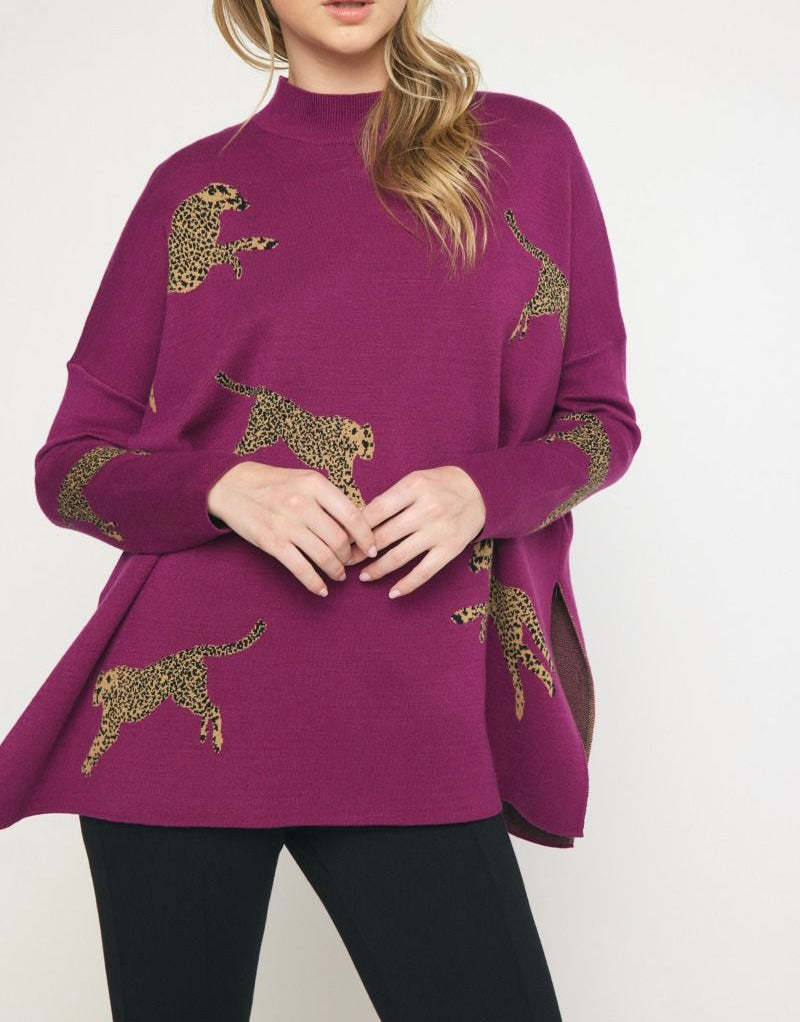 Betty Cheetah Sweater Plus (Plum)