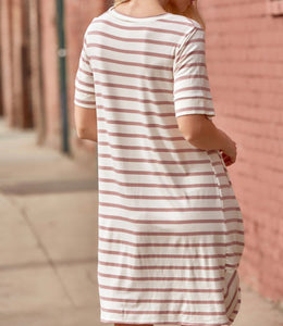 Mauve Striped Twist Dress