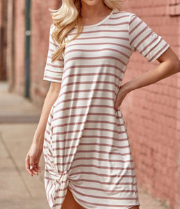 Mauve Striped Twist Dress