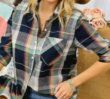 Load image into Gallery viewer, Navy Mix Plaid Button-Up